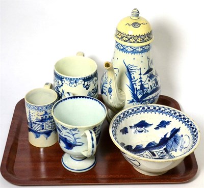 Lot 173 - A small group of Liverpool pearlware including coffee pot, basin, two mugs (all a.f.), together...