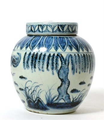 Lot 185 - A Chinese blue and white stoneware ginger jar and cover