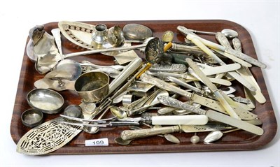 Lot 199 - A quantity of assorted silver and plated cutlery and other items including: a pair of silver...