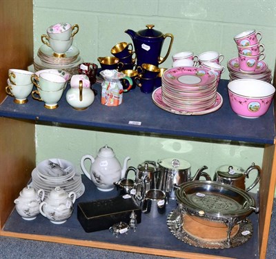 Lot 206 - A 19th century pink ground tea service, assorted silver and silver plated wares, Crown Devon coffee