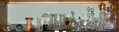 Lot 212 - A group of Georgian and later glass including decanters, claret jug, drinking glasses etc...