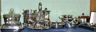 Lot 223 - A silver three piece cruet set in a fitted case; an electroplated egg cruet complete with...