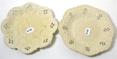 Lot 240 - Two 18th century Staffordshire salt glaze plates with moulded centres and pierced borders