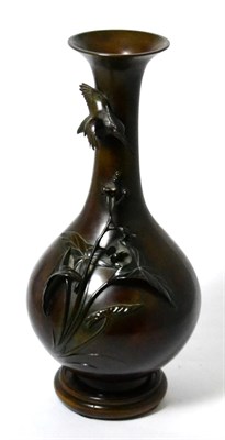 Lot 242 - A Japanese bronze vase, Meiji period, decorated with a humming bird