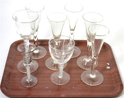 Lot 244 - Eight various wine glasses including a 19th century cotton twist example