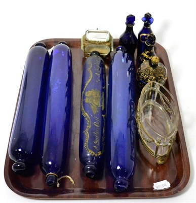 Lot 253 - A group of Victorian blue glass rolling pins etc