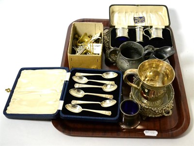 Lot 261 - A set of six Norwegian silver gilt and enamel coffee spoons; a set of six George V...