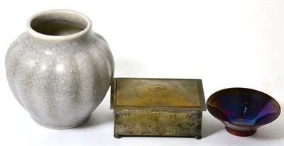 Lot 263 - A Royal Lancastrian vase and a Royal Lancastrian small flared lustre bowl and a WMF box