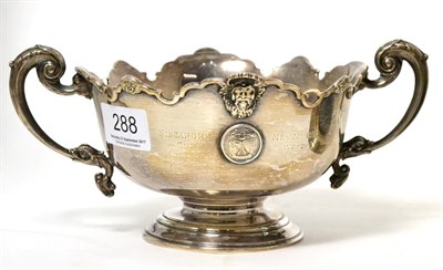 Lot 288 - A silver twin handled pedestal bowl with Lytham St Annes Golf Club badge inscribed Singapore...