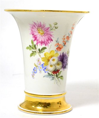 Lot 289 - A Continental floral decorated vase, of flaring cylindrical form, 16cm