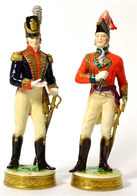 Lot 290 - A pair of Sitzendorf/Rudolstandt porcelain military figures, Lieutenant General 1815 and...