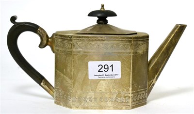 Lot 291 - A silver teapot of George III style, octagonal with engraved borders