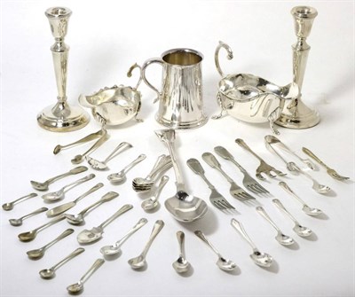 Lot 322 - A pair of loaded silver candlesticks and a quantity of silver plate