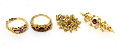 Lot 347 - Two Victorian gem set rings, a gem set pendant and a brooch