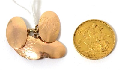 Lot 350 - An 1893 Queen Victoria full sovereign and a pair of 9 carat gold cufflinks