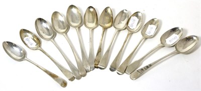 Lot 355 - Silver comprising a part set of four George III beaded Old English dessert spoons, another part set