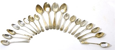 Lot 356 - Silver comprising a pair of George III bright cut table spoons; two further George III Old...