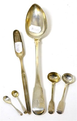 Lot 357 - Silver comprising fiddle pattern serving spoon by Peter & William Bateman; a George III marrow...