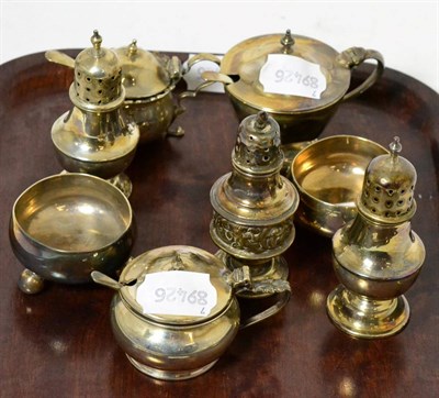 Lot 364 - Eight various silver table condiments