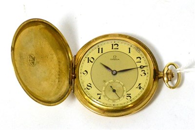 Lot 374 - A 1920s/30s gold plated Omega full hunter pocket watch