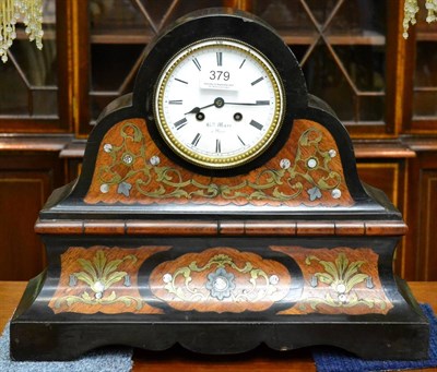 Lot 379 - A French brass inlaid striking mantel clock, dial signed Hry Marc a Paris