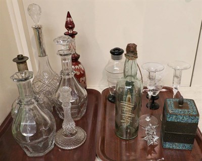 Lot 401 - An Art Deco style back and clear glass cocktail set comprising a decanter and stopper, and four...