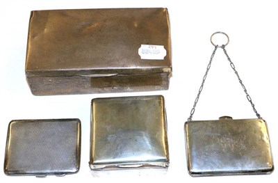 Lot 407 - A silver cigarette box; another smaller example; a silver cigarette case; and a silver lady's purse