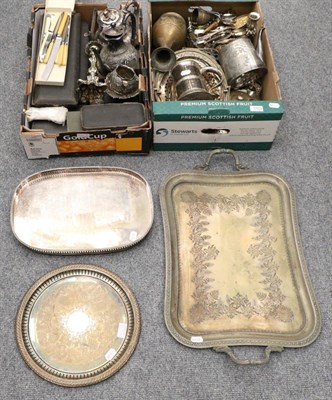 Lot 1003 - A quantity of silver plate consisting of three trays, flatware, tankered, case carving set,...