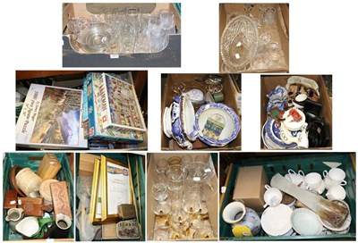 Lot 1017 - Thirteen boxes of miscellaneous glass, ceramics and other items including 19th century cut...