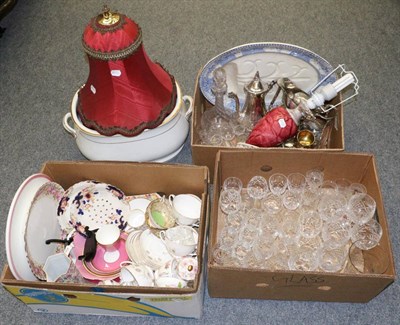 Lot 1020 - A gilt highlighted white glaze footpath and quantity of ceramics, glass, silver plate and a...