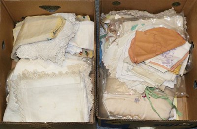 Lot 1033 - A quantity of assorted white linen and embroidered textiles etc (two boxes)