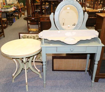 Lot 1056 - Painted dressing table, similar mirrored coat rack and circular occasional table (3)