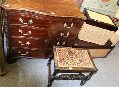 Lot 1058 - An oak stool, TV cabinet and two wicker boxes