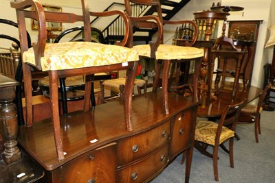 Lot 1060 - Group of furniture comprising reproduction pedestal dining table, similar sideboard, set of six...