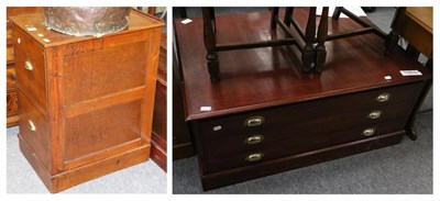 Lot 1065 - Early 20th century stained three drawer plan chest, together with a 1920's oak two drawer...