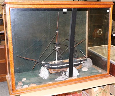 Lot 1075 - A Victorian maple framed display case enclosing a scratch built galleon