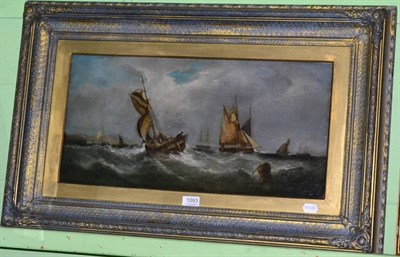 Lot 1093 - Follower of Calcott Knell (19th century)  Shipping in rough seas, oil on canvas