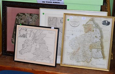 Lot 1097 - Map of Northumberland by John Cary, 1828; two further maps and a framed floral needlework panel