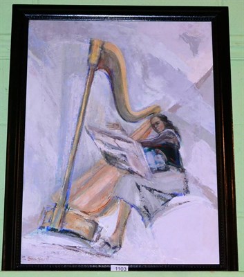 Lot 1103 - Dorothy Bradford (1918-2008) ";Harpist";, signed, inscribed and dated 1978 verso, oil on canvas