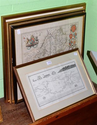 Lot 1116 - Two maps, Westmorland and Lancaster, together with a print after Hogarth and a map of Lake Derwent