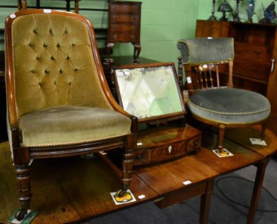 Lot 1141 - A William IV mahogany nursing chair; together with an Edwardian inlaid mahogany chair and a...