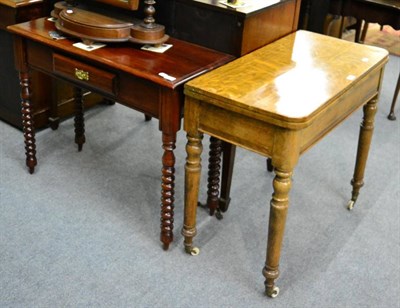 Lot 1143 - Oak fold over tea table, together with a mahogany side table fitted with a drawer