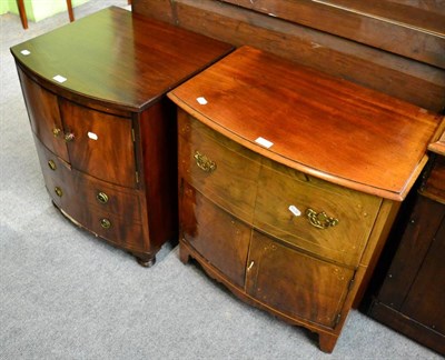 Lot 1144 - Small bow fronted bedside chest of drawers, together with a mahogany bow fronted commode