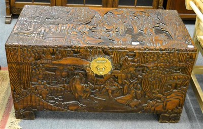 Lot 1158 - Carved Chinese camphor wood chest by Victorian Brand