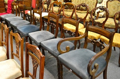 Lot 1180 - Set of seven mahogany dining chairs including one carver, with blue upholstered seats