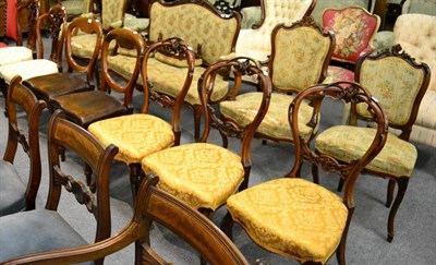 Lot 1181 - Group of 19th century chairs comprising a pair of balloon back examples, pair of shaped balloon...