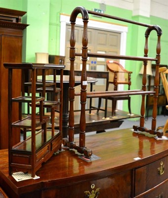 Lot 1198 - A stained pine towel rail and a Chinese miniature display shelf (2)