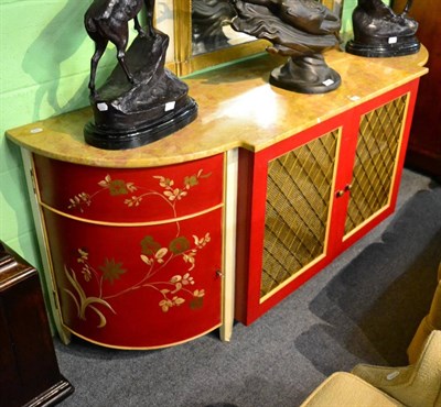 Lot 1227 - A red painted sideboard with pink and yellow marble top