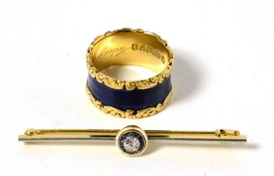 Lot 31 - An 18ct gold blue enamel ring (re-enamelled) and a diamond set brooch (2)