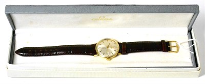Lot 46 - A gold plated wristwatch, signed Omega, case back with presentation inscription ";30 Years...